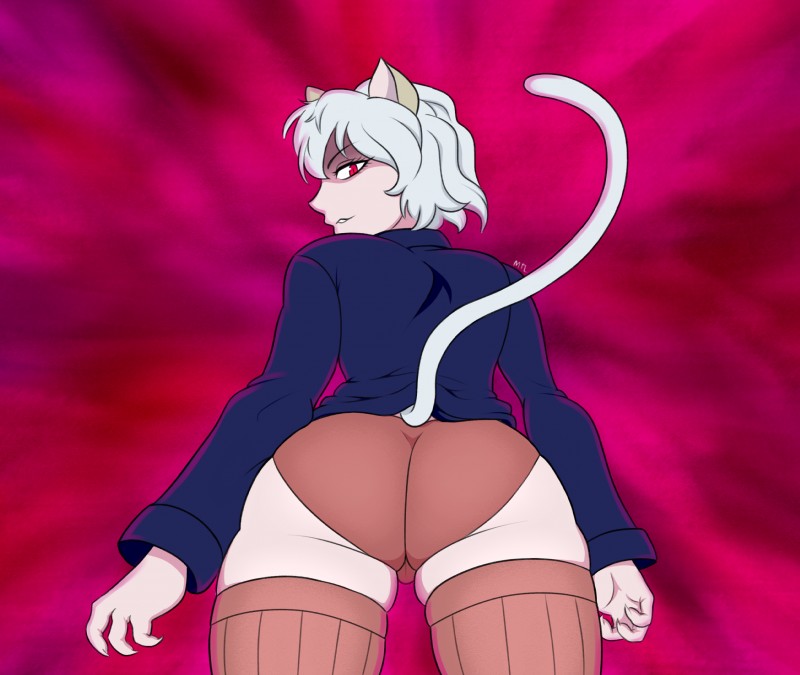 aura big_butt butt camel_toe cat_tail clothed clothing eyelashes female hair huge_butt legwear looking_at_viewer looking_back panties stockings thick_thighs thigh_highs underwear wide_hips metalling hunter_x_hunter neferpitou animal_humanoid cat_humanoid chimera_ant felid felid_humanoid feline feline_humanoid humanoid mammal mammal_humanoid 2018 digital_media_(artwork) hi_res