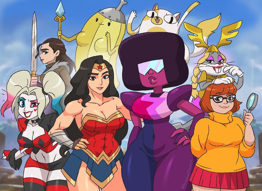 garnet, velma dinkley, banana guard, cake the cat, harley quinn, and etc (wonder woman (series) and etc) created by archdan
