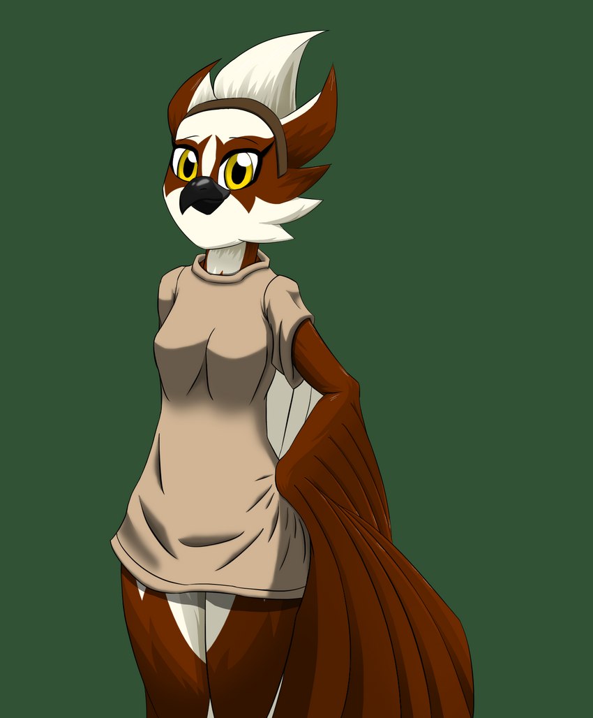 anthro breasts brown_body clothing feathered_arms female green_background looking_at_viewer multicolored_body shirt simple_background small_breasts solo t-shirt topwear two_tone_body white_body winged_arms wings yellow_eyes ghostth39 sega sonic_the_hedgehog_(series) fan_character lina_(ghostth39) accipitriform avian bird osprey 2021 hi_res