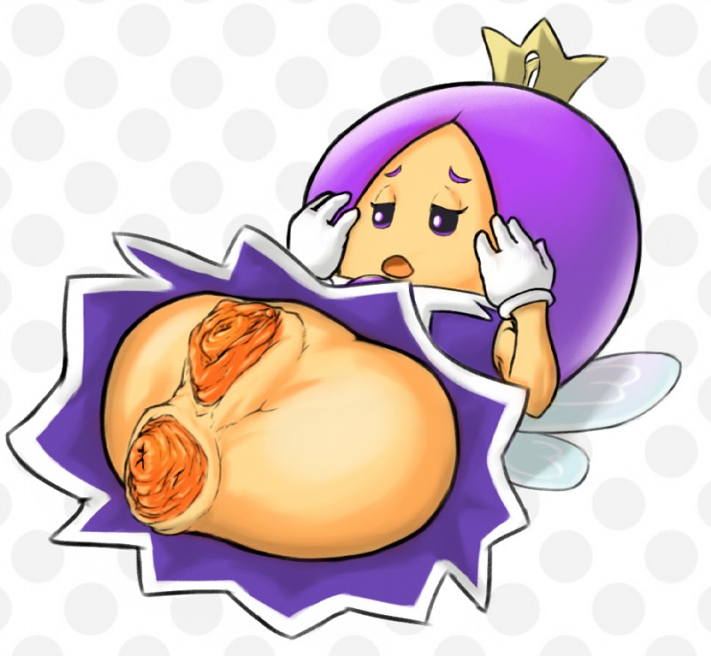 anal_prolapse anus clothing crown female genitals gloves hair handwear headgear leaf not_furry prolapse purple_eyes purple_hair pussy solo unknown_artist mario_bros nintendo super_mario_3d_world sprixie_princess fairy humanoid sprixie