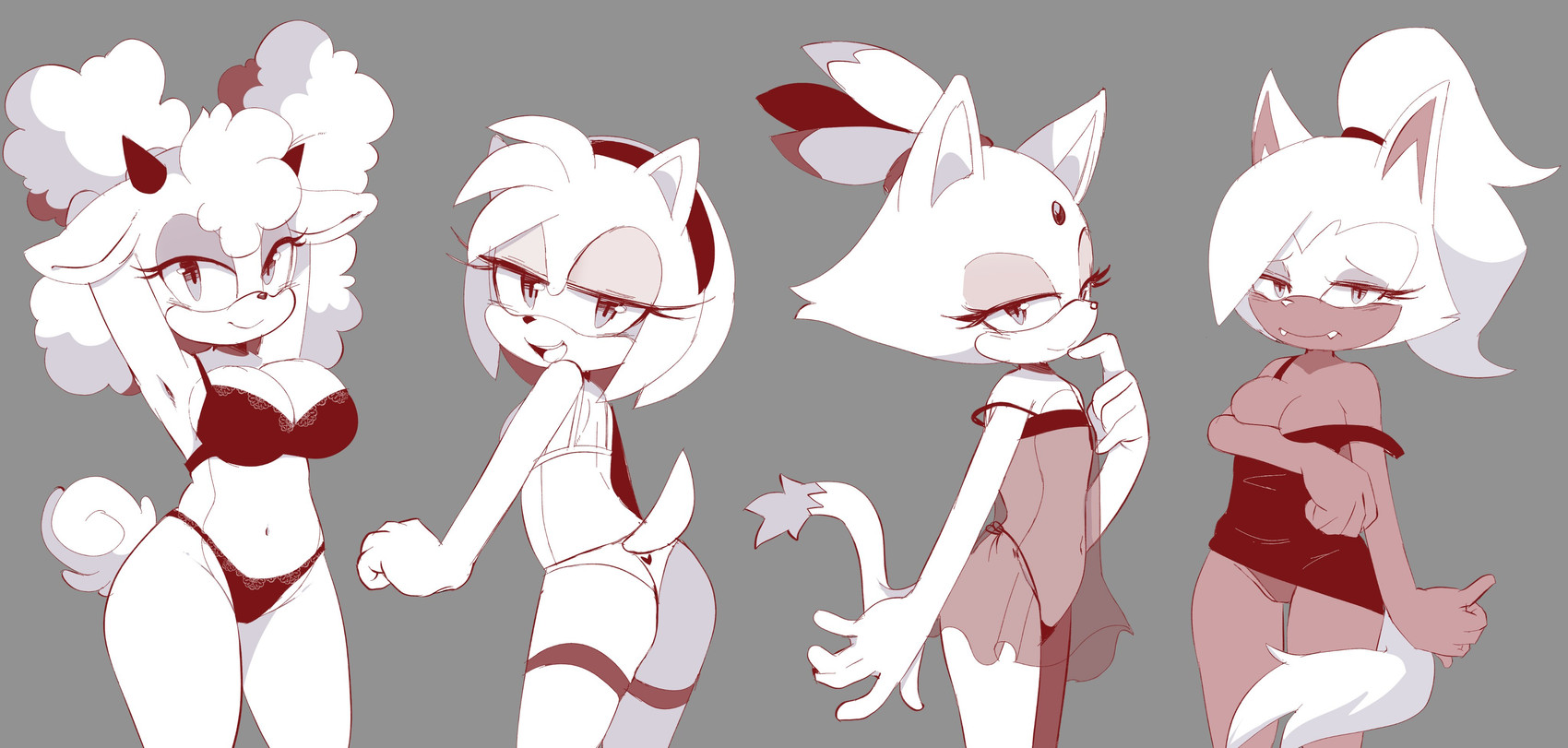 amy rose, blaze the cat, lanolin the sheep, and whisper the wolf (sonic the hedgehog (comics) and etc) created by tenshigarden