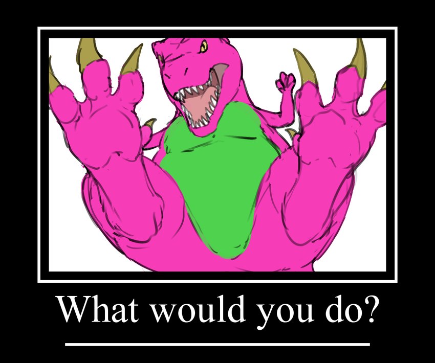 3_toes belly bottom_view butt claws dewclaw digitigrade featureless_crotch feet feral foot_focus green_body looking_at_viewer male nude open_mouth pink_body rear_view shitpost simple_background solo teeth text toe_claws toes tongue what zw3 barney_and_friends pbs barney_the_dinosaur dinosaur prehistoric_species reptile scalie digital_media_(artwork) english_text hi_res meme