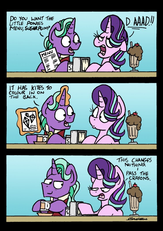 dialogue duo female feral hair horn humor magic male talking_feral text bobthedalek friendship_is_magic hasbro my_little_pony mythology firelight_(mlp) starlight_glimmer_(mlp) equid equine mammal mythological_creature mythological_equine unicorn 2019 absurd_res comic english_text hi_res