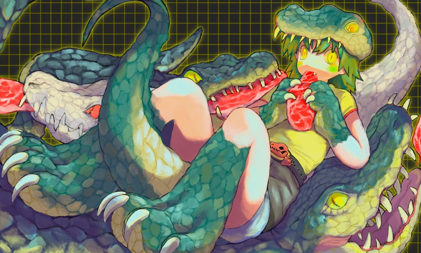 albino ambiguous_gender animal_arms animal_legs eating female feral food group meat sharp_teeth teeth dayohiko animal_humanoid crocodile crocodile_humanoid crocodilian crocodilian_humanoid humanoid reptile reptile_humanoid scalie scalie_humanoid hi_res