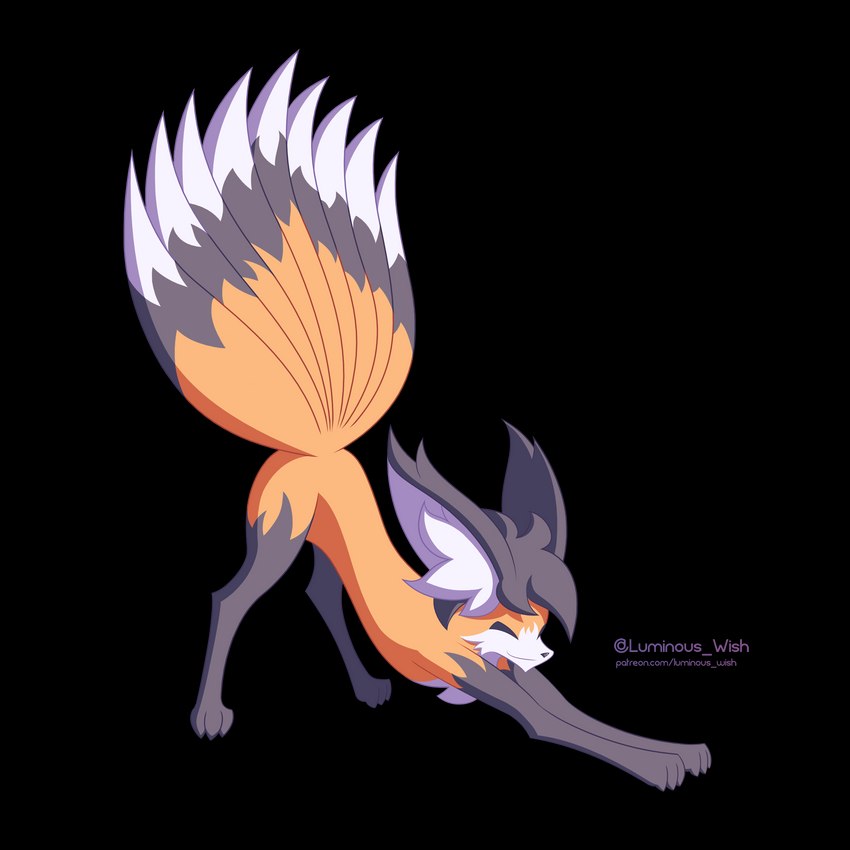 9_tails black_body black_fur black_hair female feral fur hair head_fur multi_tail orange_body orange_fur solo tail white_body white_fur luminous_wish nintendo pokemon foxxi canid canine fox generation_1_pokemon mammal ninetales pokemon_(species) 1:1 absurd_res alpha_channel hi_res