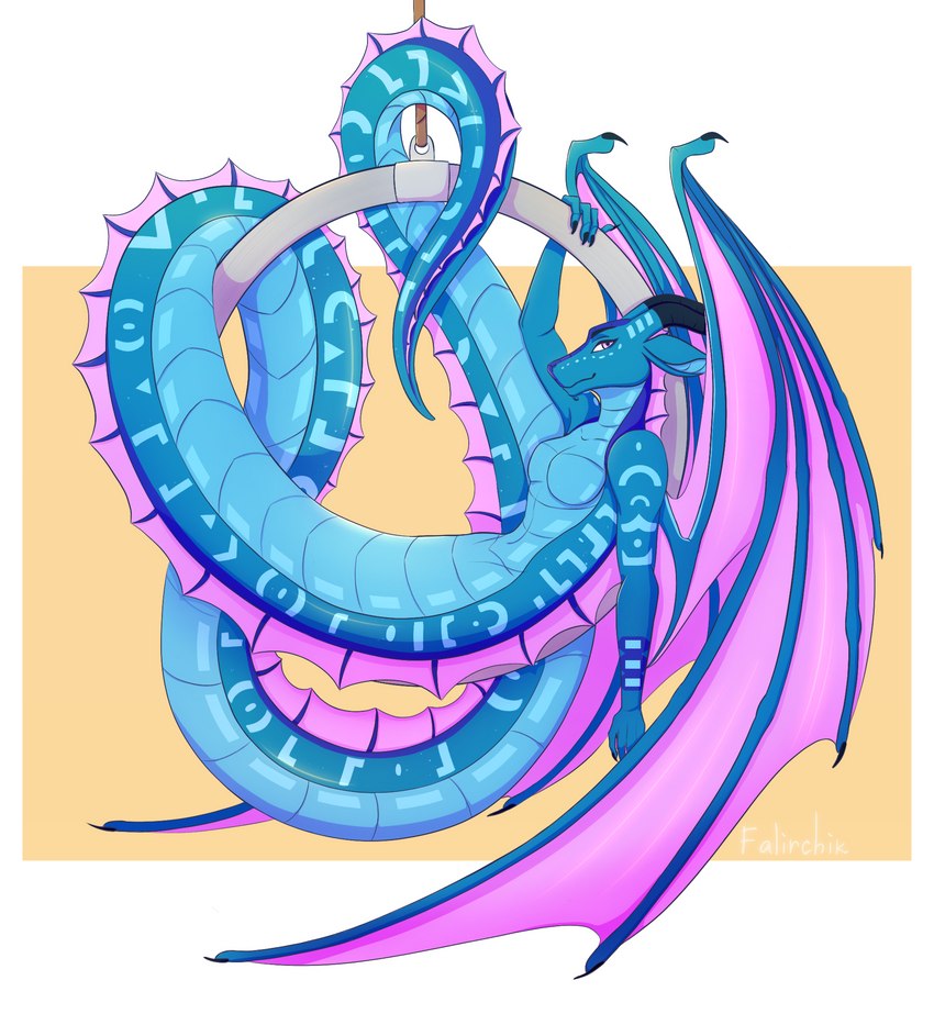 anthro apode blue_body claws countershading female hoop horn legless looking_at_viewer serpentine smile solo split_form wings falirchik mythology wings_of_fire draconcopode dragon hybrid lamia mythological_creature mythological_scalie reptile scalie seawing_(wof) snake 2022 digital_drawing_(artwork) digital_media_(artwork) hi_res shaded