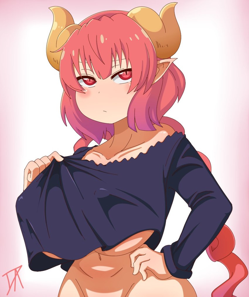 big_breasts blush breasts clothing clothing_pull dwarfism female hair hand_on_hip horn huge_breasts navel nipple_outline pink_eyes pink_hair shirt shirt_pull short_stack solo topwear topwear_pull under_boob white_body white_skin dalley-the-alpha miss_kobayashi's_dragon_maid mythology ilulu animal_humanoid dragon dragon_humanoid humanoid mythological_creature mythological_scalie scalie hi_res