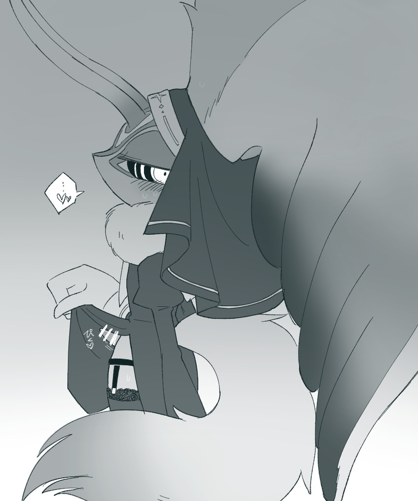 anthro antlers biped black_sclera blush blush_lines bodily_fluids bottomwear censor_bar censored_genitalia censored_penis chest_tuft clothed clothing clothing_lift digitigrade dipstick_tail ellipsis erection erection_under_clothing fluffy fluffy_tail genitals gloves handwear head_wings heart_symbol horn huge_wings ineffective_censorship legwear looking_at_viewer male male_anthro markings mouthless neck_tuft nun_outfit partially_clothed_anthro partially_clothed_male penis presenting presenting_penis pupils side_view skirt skirt_lift solo speech_bubble stockings sweat sweatdrop tail tail_markings tapering_penis tuft unusual_wing_placement wings amateru_kai kirby_(series) nintendo fecto_elfilis alien chinchilla chinchillid mammal rodent starling_(kirby) 2022 black_and_white censored digital_drawing_(artwork) digital_media_(artwork) full-length_portrait japanese_description monochrome portrait herm_(lore)