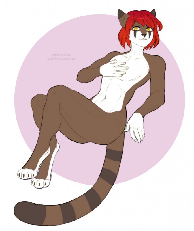 4_toes 5_fingers anthro feet fingers hair looking_at_viewer male nude red_hair simple_background smile solo toes yellow_eyes melamoryblack felid feline mammal 2019 digital_media_(artwork) hi_res