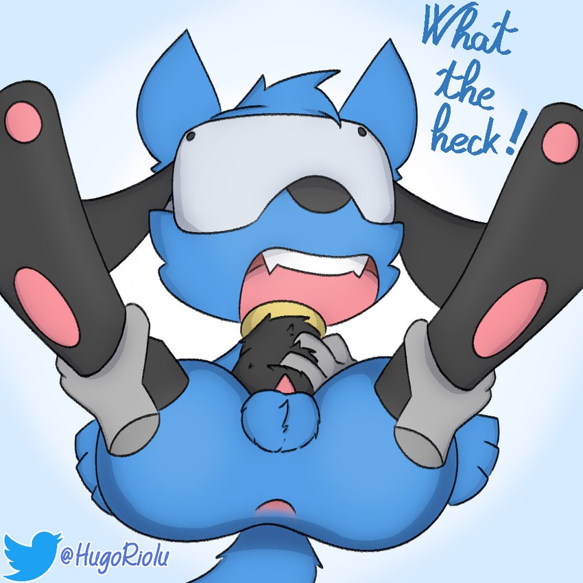 chest_fur disembodied_hand feral group leg_grab male male/male sex sharp_teeth surprise_sex teeth vr_headset hugoriolu nintendo pokemon hugo_the_riolu generation_4_pokemon pokemon_(species) riolu 1:1