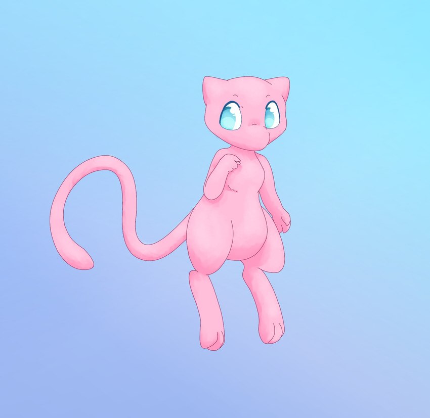 ambiguous_gender blue_background blue_eyes floating glistening glistening_eyes monotone_body pink_body simple_background solo tail mintychipart nintendo pokemon generation_1_pokemon legendary_pokemon mew_(pokemon) pokemon_(species) 2022 digital_drawing_(artwork) digital_media_(artwork) full-length_portrait hi_res krita_(artwork) portrait shaded