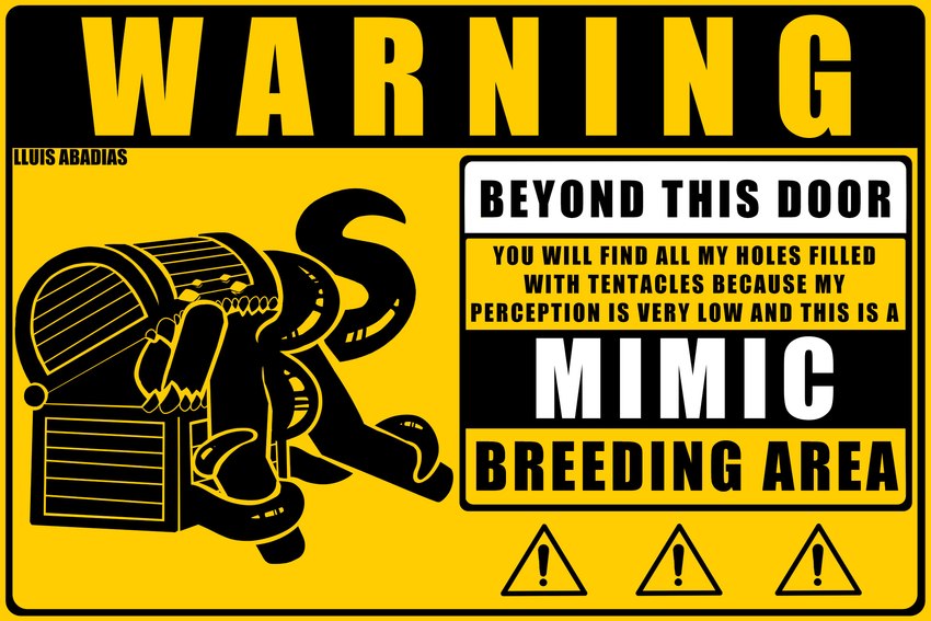 ambiguous_gender ambiguous_penetration double_penetration duo hazard_pictogram interspecies multi_eye open_mouth penetration pictogram sex simple_background teeth tentacle_sex tentacles text warning_sign lluisabadias dungeons_and_dragons hasbro monster_fucker_sign wizards_of_the_coast human mammal mimic mimic_chest 2024 absurd_res hi_res reaction_image tagme