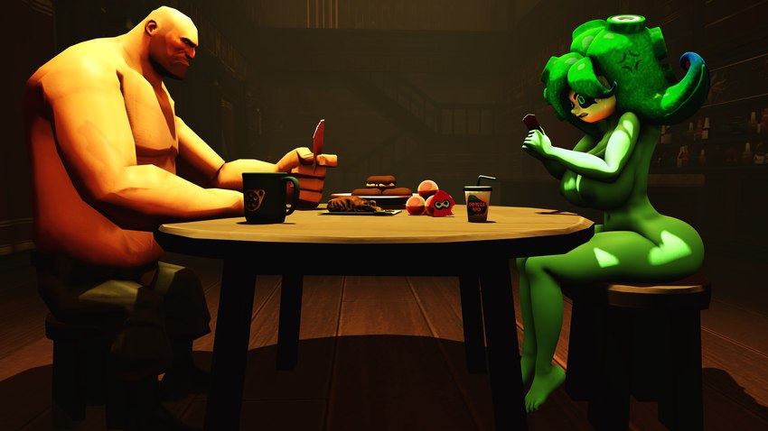 big_breasts bodily_fluids breasts clenched_teeth coffee_mug convenient_censorship cross-popping_vein dessert doughnut female folder food green_body green_skin huge_breasts logo male male/female money musclegut muscular nipples nude pastry shirtless size_difference soda_cup strip_poker sweat teeth clintr007 nintendo poker_night_at_the_inventory splatoon team_fortress_2 valve heavy_(team_fortress_2) cephalopod human mammal marine mollusk octarian octoling sanitized_octarian sanitized_octoling 16:9 3d_(artwork) absurd_res digital_media_(artwork) hi_res source_filmmaker_(artwork) widescreen