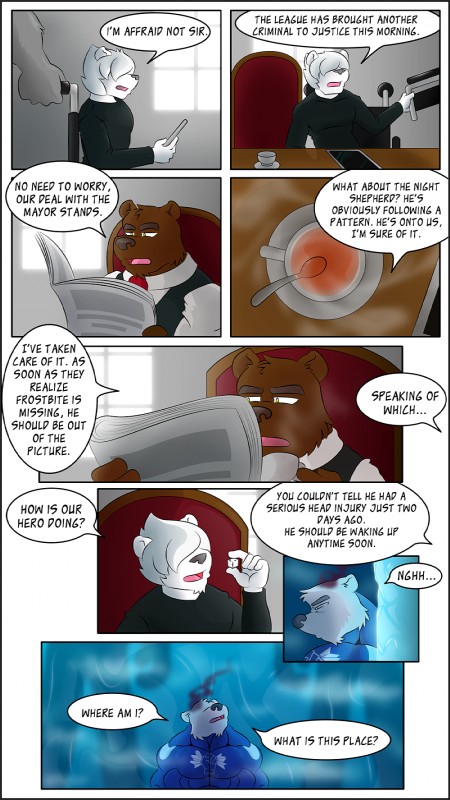 anthro blood bodily_fluids clothing dialogue ice inside male muscular text rubberbuns frostbite_(rubberbuns) ikiryo_(rubberbuns) master_buns bear felid lion mammal pantherine polar_bear ursine 2019 comic english_text hi_res