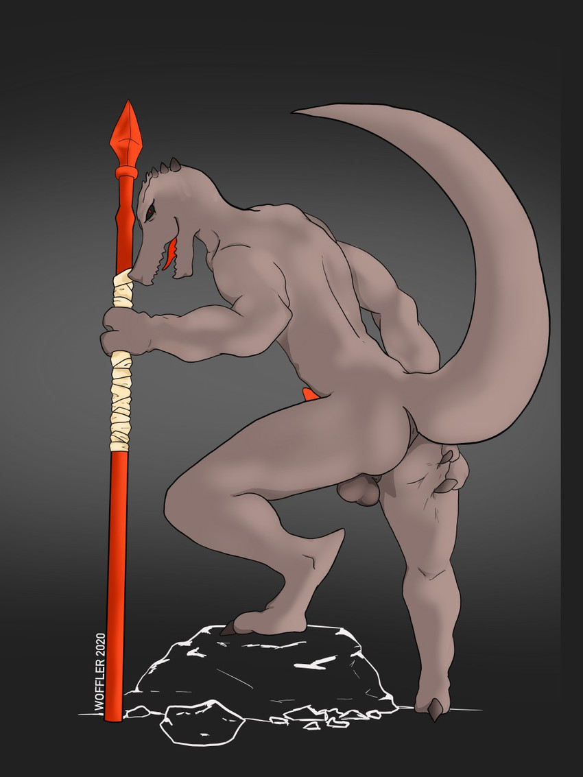 anthro balls genitals looking_at_viewer male penis presenting raised_tail solo staff tail woffler tower_of_god rak_wraithraiser crocodile crocodilian reptile scalie 3:4 hi_res