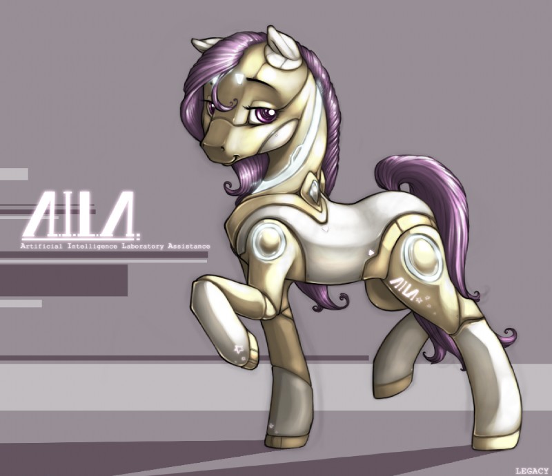 ambiguous_gender feral grey_background machine quadruped simple_background solo tail legacy350 hasbro my_little_pony a.i.l.a. fan_character android equid equine horse mammal pony robot