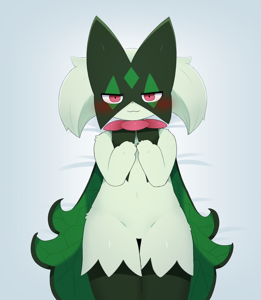 anthro blush fur green_arms green_body green_fur green_legs iris looking_at_viewer pink_eyes pupils solo sum nintendo pokemon generation_9_pokemon meowscarada pokemon_(species) 2024 absurd_res hi_res