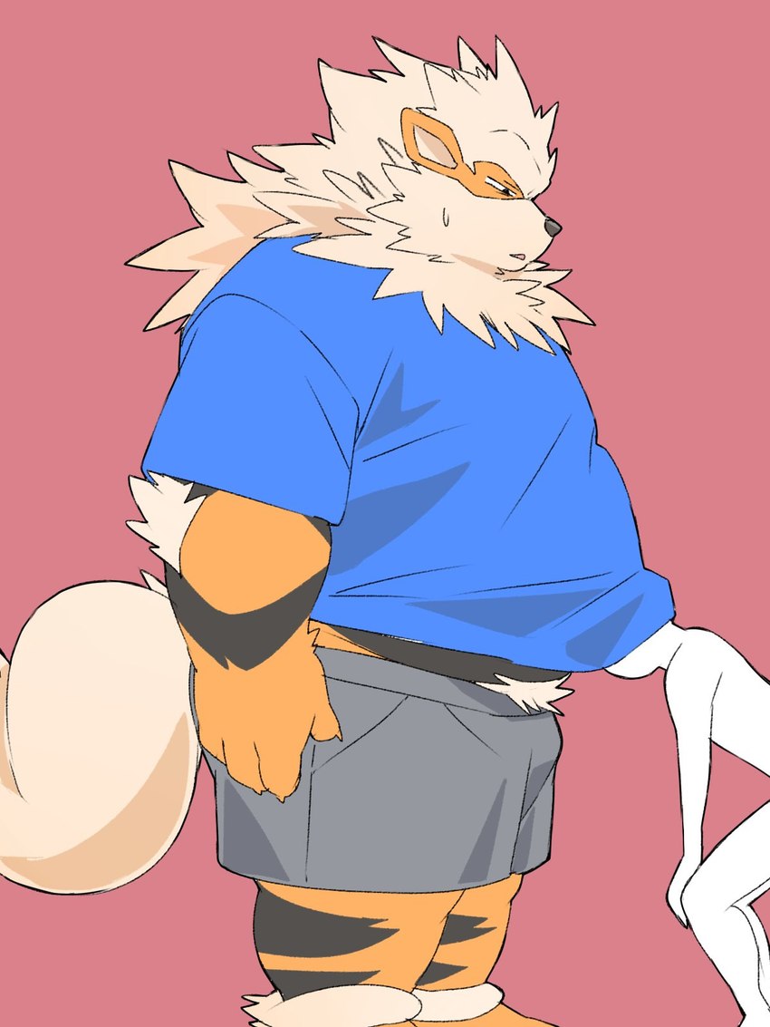 anthro anthrofied belly black_nose bottomwear clothing duo kemono male overweight overweight_male shirt shorts simple_background size_difference topwear inunoshippo nintendo pokemon arcanine generation_1_pokemon pokemon_(species) 2024 3:4 hi_res