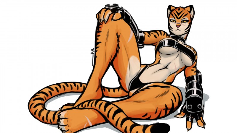 anthro clothed clothing female fur looking_at_viewer simple_background skimpy solo stripes thick_thighs underwear white_body white_fur wide_hips yellow_body yellow_eyes yellow_fur ionic44 luigiix wild_(ionic44) felid mammal pantherine tiger 16:9 hi_res widescreen