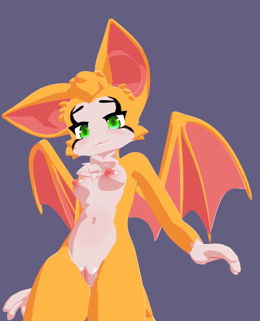 anthro bat_wings breasts duo fantasy female genitals green_eyes membrane_(anatomy) membranous_wings navel nipples orange_body pussy small_breasts solo wings highwizard highwizard_(modeler) dust:_an_elysian_tail fidget_(elysian_tail) bat mammal nimbat 3d_(artwork) cel_shading digital_media_(artwork) hi_res shaded