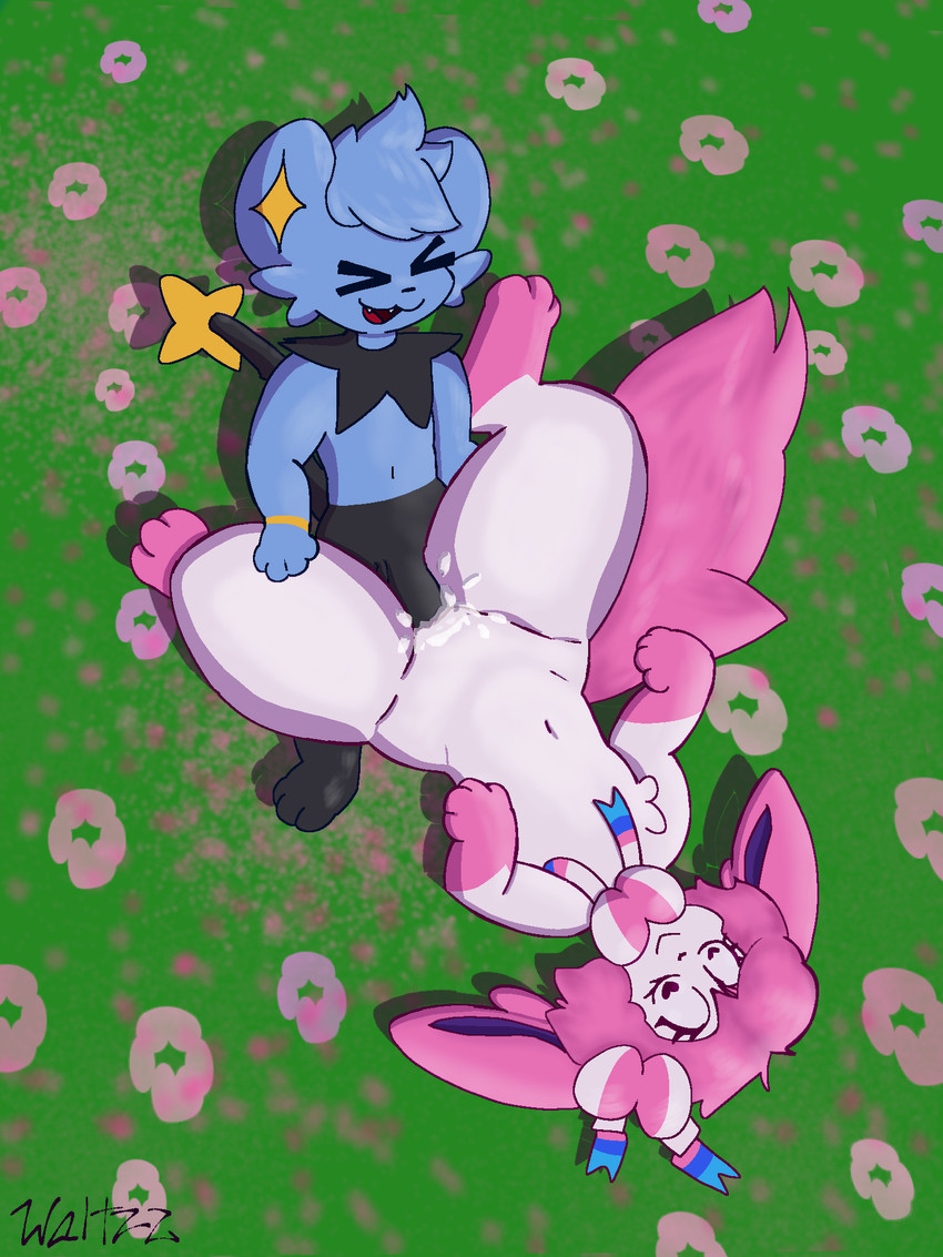 anthro blue_body bodily_fluids bow_ribbon cum cum_inside duo face_up female female_penetrated field field_background flower flower_bed flower_field genital_fluids genitals grass grass_field hair heart_eyes heart_symbol lying lying_on_grass lying_on_ground male male/female nude on_back on_ground penetration penile penile_penetration penis penis_in_vagina pink_hair plant ribbons simple_background vaginal vaginal_penetration vulva white_body waltz_katt nintendo pokemon fan_character lynxsparx eeveelution generation_4_pokemon generation_6_pokemon pokemon_(species) shinx sylveon 2025 3:4 hi_res signature