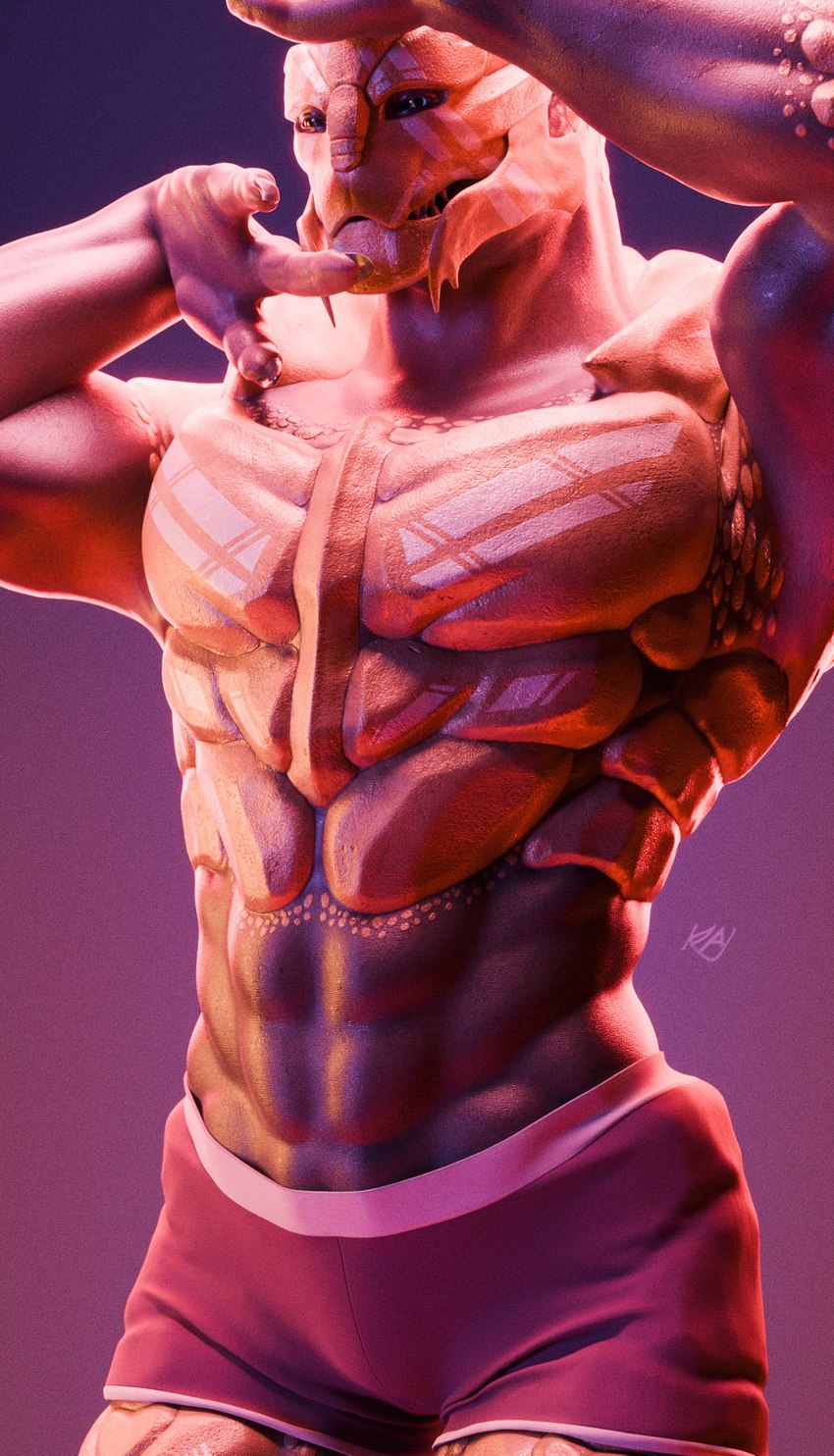 abs bedroom_eyes blue_eyes bodypaint clothed clothing face_paint looking_at_viewer male muscular muscular_male narrowed_eyes seductive solo standing teeth underwear underwear_only kagekave bioware electronic_arts mass_effect verros alien humanoid turian 3d_(artwork) digital_media_(artwork) hi_res