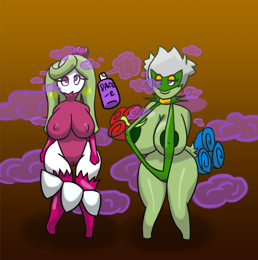 big_breasts bikini breast_size_difference breasts camel_toe clothing dazed duo erect_nipples female flower huge_breasts hypnosis mind_control nipple_outline nipples not_furry one-piece_swimsuit pheromones plant short_stack sling_bikini swimwear two-piece_swimsuit undressing harvestman_here nintendo pokemon elemental_creature flora_fauna generation_4_pokemon generation_7_pokemon humanoid pokemon_(species) roserade tsareena hi_res