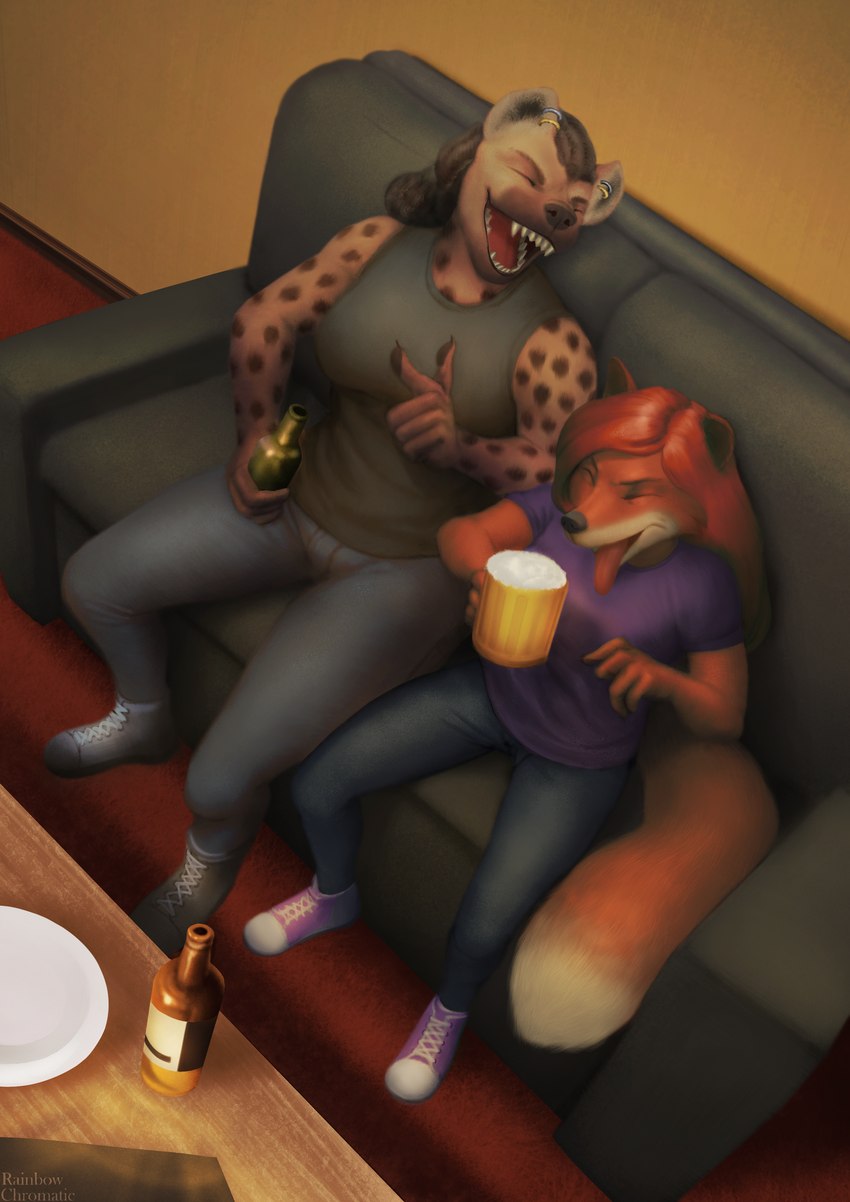 alcohol anthro beer beer_bottle beverage big_breasts bottle breasts clothed clothing container disgusted_face duo ear_piercing ear_ring female fully_clothed furniture laugh legal_guardian piercing plate ring_piercing sofa table rainbow_chromatic mkali_(jasonvuk666) zoey_(jasonvuk666) canid canine fox hyena mammal spotted_hyena absurd_res hi_res stepdaughter_(lore) stepmother_(lore) stepmother_and_stepchild_(lore) stepmother_and_stepdaughter_(lore) stepparent_(lore) stepparent_and_stepchild_(lore) stepparent_and_stepdaughter_(lore)