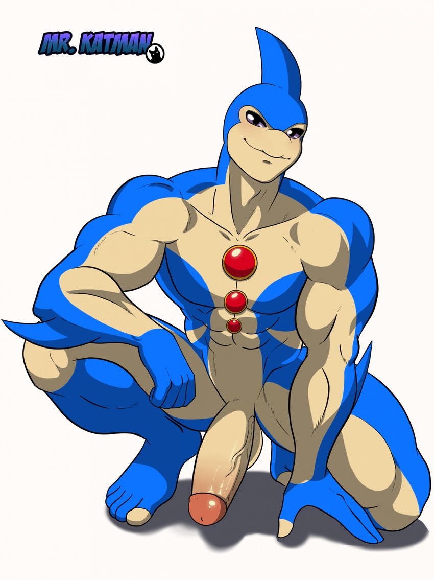 abs anthro balls big_penis crouching erection genitals humanoid_genitalia humanoid_penis looking_at_viewer male muscular muscular_anthro muscular_male nude pecs penis simple_background smile solo spread_legs spreading vein veiny_penis white_background mrkatman yu-gi-oh! neo-spacian_aqua_dolphin cetacean dolphin duel_monster mammal marine toothed_whale digital_media_(artwork) hi_res