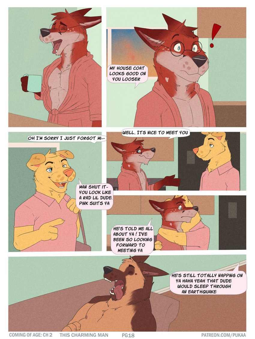 ageplay dialogue infantilism love male page_number roleplay text pukaa boise_(pukaa) daniel_(pukaa) oscar_(pukaa) bird_dog canid canine canis domestic_dog fox german_shepherd golden_retriever herding_dog hunting_dog mammal pastoral_dog red_fox retriever true_fox absurd_res comic english_text hi_res url