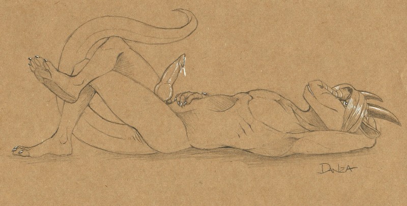 anthro bodily_fluids erection genital_fluids genitals knot male nude paws penis precum simple_background solo tail conditional_dnp danza mythology dragoshi dragon mythological_creature mythological_scalie scalie hi_res sketch traditional_media_(artwork)