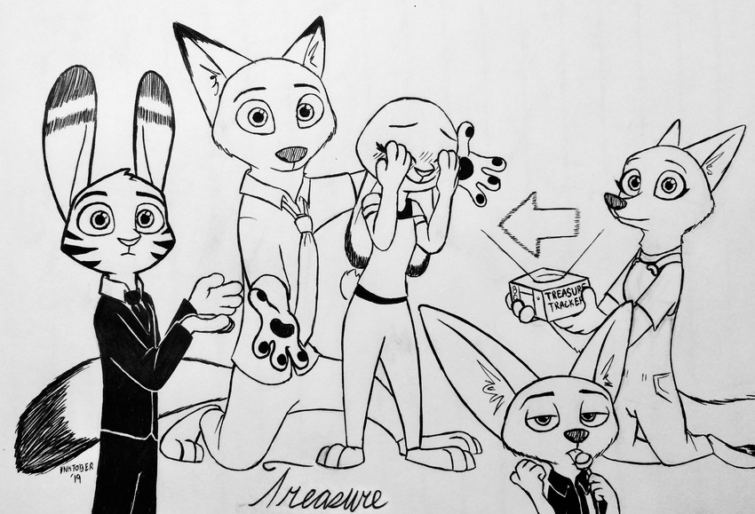 finnick, jack savage, judy hopps, nick wilde, and skye (inktober and etc) created by theblueberrycarrots