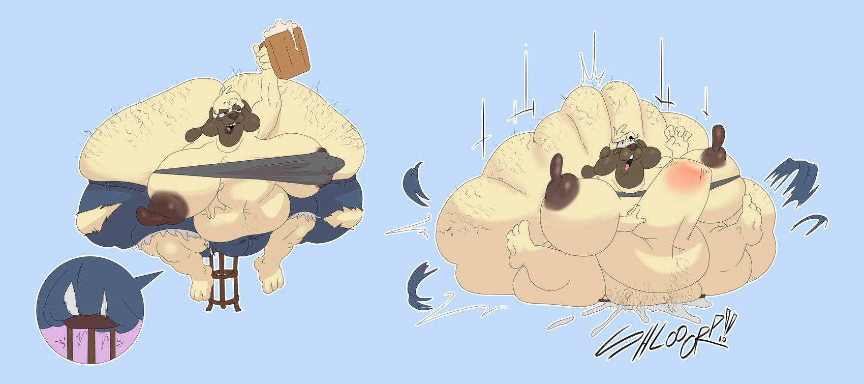 abdominal_bulge alcohol anal anal_penetration anthro anus anus_through_clothing areola bald beer belly belly_folds belly_hair beverage big_areola big_belly big_breasts big_butt big_fupa big_nipples bodily_fluids body_hair bottomwear bra breasts brown_nipples bulge bulge_through_clothing butt butt_hair butt_squish cellulite clapping clothed clothing denim denim_bottomwear denim_clothing denim_shorts destroyed_clothing drunk ejaculation elderly elderly_anthro elderly_female falling female fupa furniture genitals grin hairy hairy_fupa hands-free holding_beverage holding_object huge_belly huge_breasts huge_butt huge_fupa huge_hips huge_nipples huge_thighs hyper hyper_breasts hyper_butt hyper_nipples imminent_anal imminent_sex lips masturbation navel nipples nude object_in_ass open_mouth orgasm overweight overweight_anthro overweight_female penetration pubes raising_glass sex shorts simple_background skimpy smile solo sound_effects spontaneous_ejaculation squish stool stretch_marks substance_intoxication surprise_sex surprised tan_body tan_skin teeth thick_thighs through_clothing topwear torn_clothing underwear wide_hips zevix_(artist) mary_mabuff canid canine canis domestic_dog mammal molosser pug small_molosser toy_dog 2025 absurd_res colored digital_drawing_(artwork) digital_media_(artwork) hi_res shaded