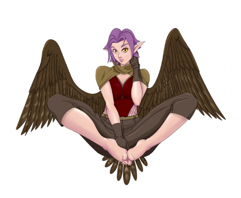 barefoot clothed clothing feathers feet female hair humanoid_pointy_ears pointy_ears purple_hair solo wings yellow_eyes unknown_artist bunny_and_fox_world altavy_(altavy) animal_humanoid avian avian_humanoid bird bird_humanoid falcon falcon_humanoid falconid falconid_humanoid humanoid