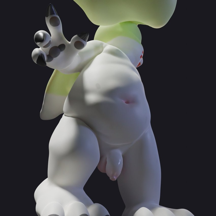 anthro balls belly claws flaccid foreskin fur genitals humanoid_genitalia humanoid_penis low-angle_view male moobs navel nude overweight overweight_male pawpads penis solo unretracted_foreskin white_body white_fur apluss bandai_namco digimon digimon_(species) gargomon 1:1 3d_(artwork) digital_media_(artwork) hi_res