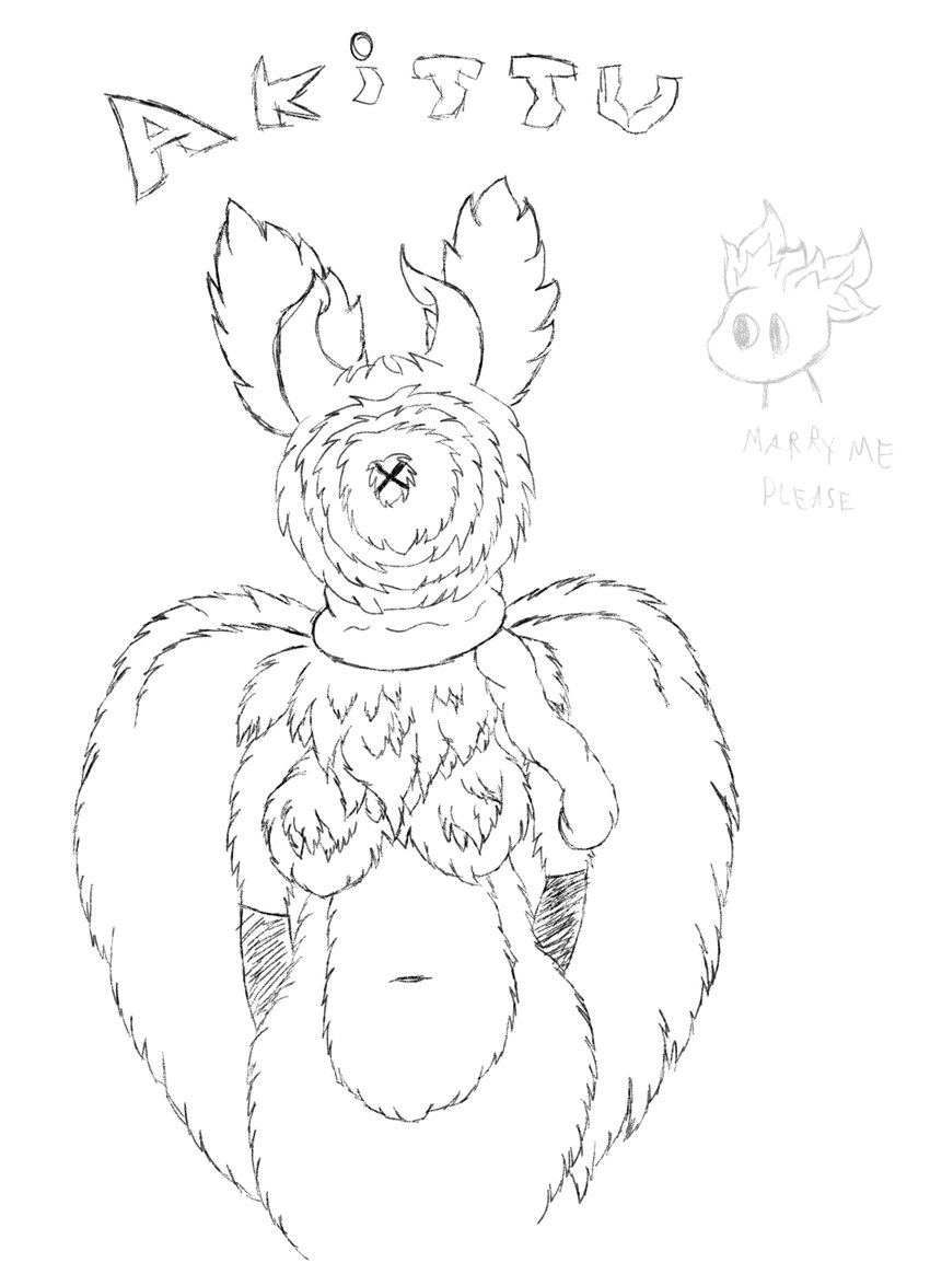 1_eye anthro black_body black_fur breasts clothing feathered_wings feathers featureless_breasts female fluffy fluffy_breasts fluffy_chest fluffy_ears fluffy_wings fur gloves_(marking) horn markings mostly_nude multicolored_body multicolored_fur navel neck_tuft pupils rabbit_ears scarf scarf_only simple_background solo text topwear tuft two_tone_body two_tone_fur unusual_face unusual_pupils white_body white_fur wings x_eye x_eyes lilya_nida nintendo pokemon akittu_(character) nida_(suger_phox) angel animal_humanoid generation_1_pokemon humanoid hybrid lagomorph lagomorph_humanoid leporid leporid_humanoid mammal mammal_humanoid nidorina pokemon_(species) rabbit rabbit_humanoid scalie digital_media_(artwork) english_text hi_res monochrome sketch unfinished