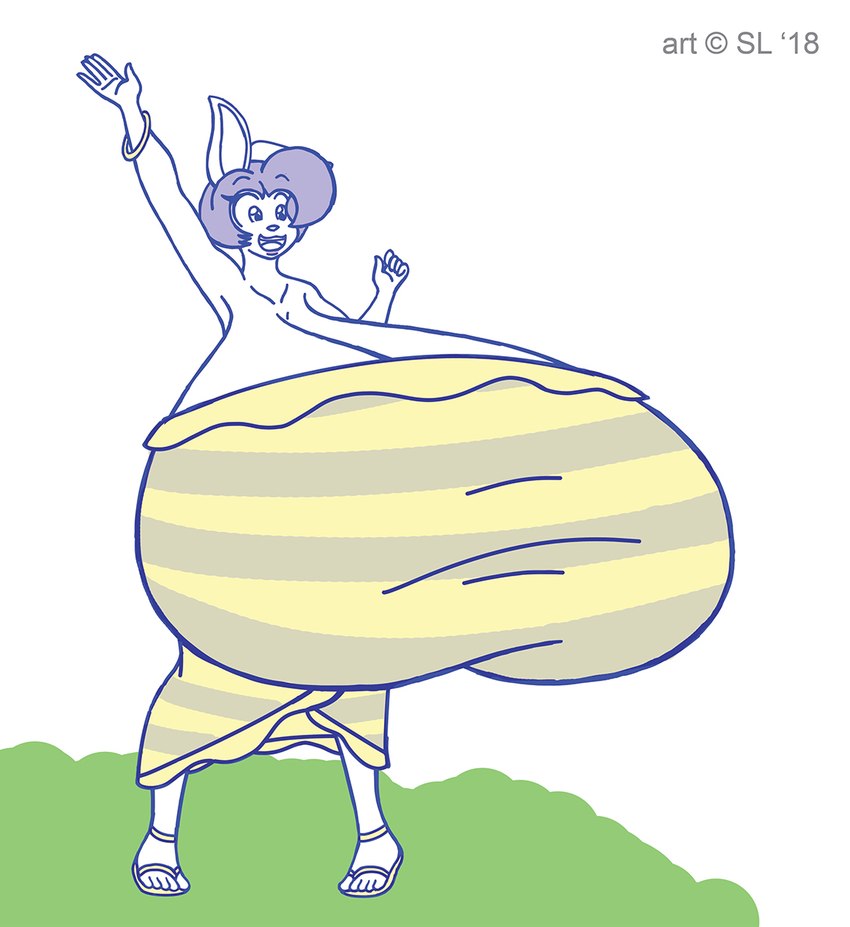 anthro big_breasts bracelet breasts clothed clothing copyright_symbol dress female footwear gesture hair huge_breasts hyper hyper_breasts jewelry open_mouth sandals shoes solo sundress symbol waving waving_at_viewer satsumalord bonnie_(satsumalord) lagomorph leporid mammal rabbit 2018 digital_media_(artwork) hi_res sketch