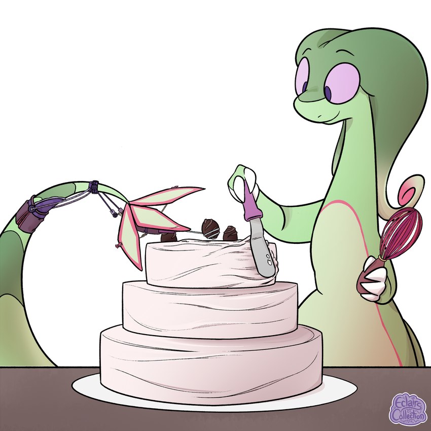 ambiguous_gender anthro cake candy chocolate contraption dessert fin food frosting kitchen_utensils solo tail tail_fin tools whisk eclairscollection nintendo pokemon coriander_(isyrion) flygon generation_3_pokemon pokemon_(species) 1:1 hi_res