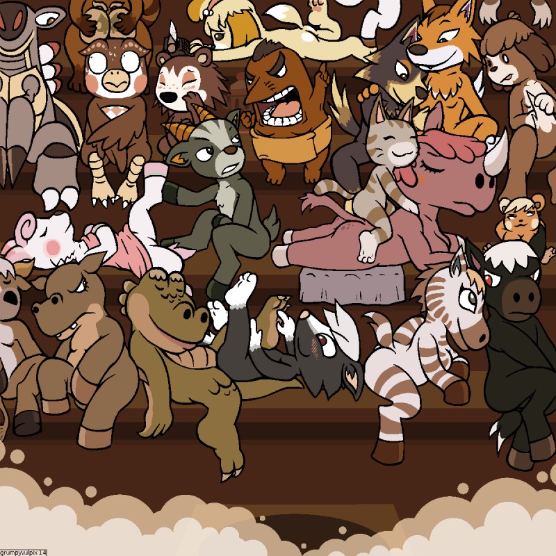 wolfgang, tom nook, savannah, isabelle, blathers, and etc (east asian mythology and etc) created by grumpyvulpix