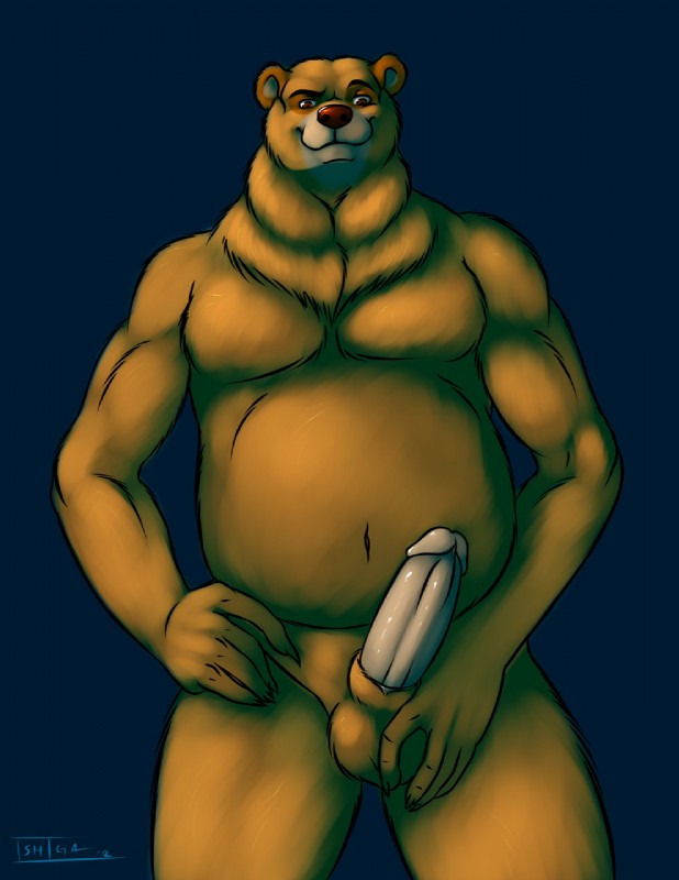 animal_genitalia anthro balls biceps big_muscles biped brown_body brown_fur claws erection fur genitals grin humanoid_genitalia humanoid_penis looking_at_viewer male muscular muscular_anthro muscular_male navel nude pecs penis pose presenting sheath slightly_chubby smile solo standing ishiga-san bear brown_bear grizzly_bear mammal ursine 2012 hi_res