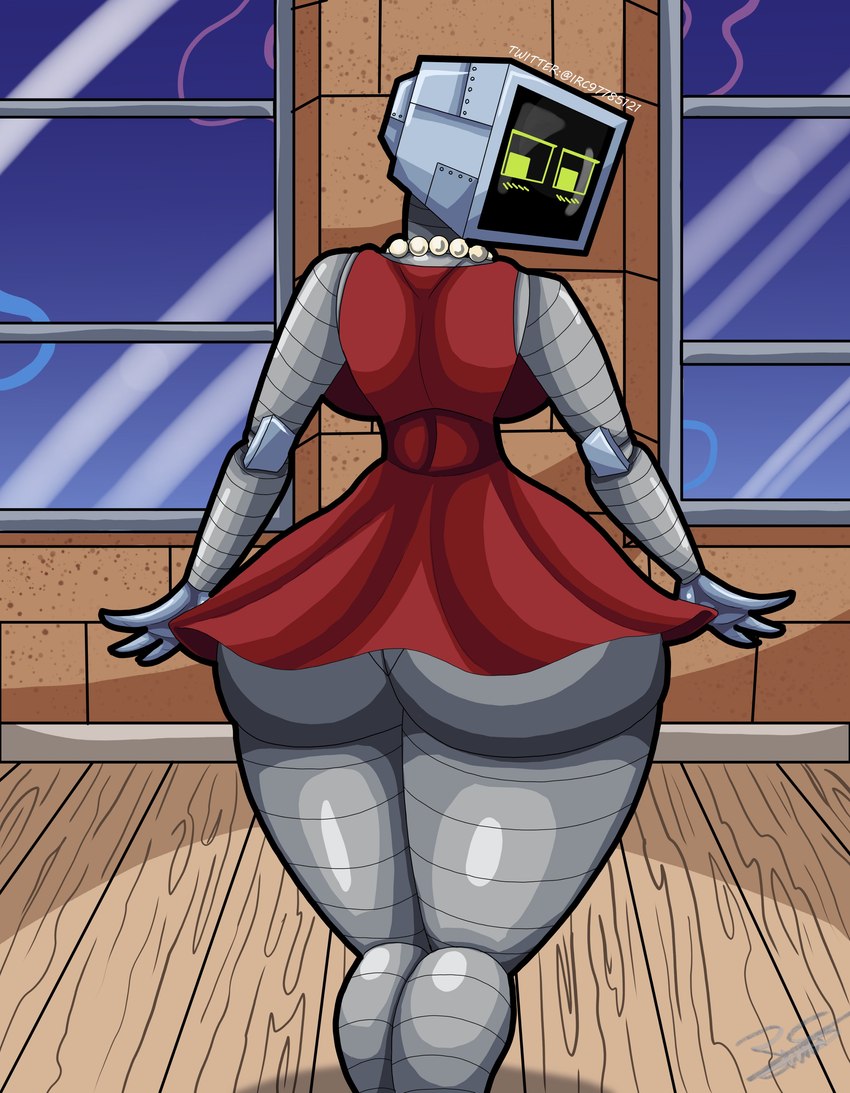 big_breasts big_butt breasts butt clothed clothing curvy_figure dress embarrassed female flower_cloud_(spongebob) huge_butt machine red_clothing red_dress solo voluptuous irc_(artist) nickelodeon spongebob_squarepants karen_plankton humanoid robot absurd_res hi_res