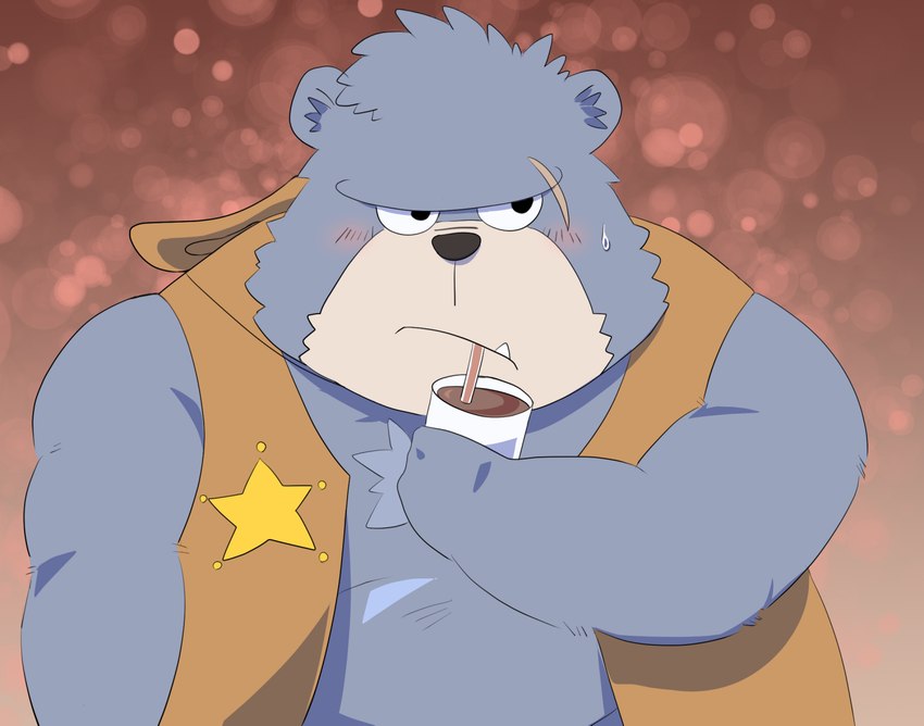 anthro black_nose blush cute_fangs fangs kemono male overweight overweight_male scar solo teeth tatsu_mob kumalino sanrio brew_(kumalino) bear mammal 2023 portrait