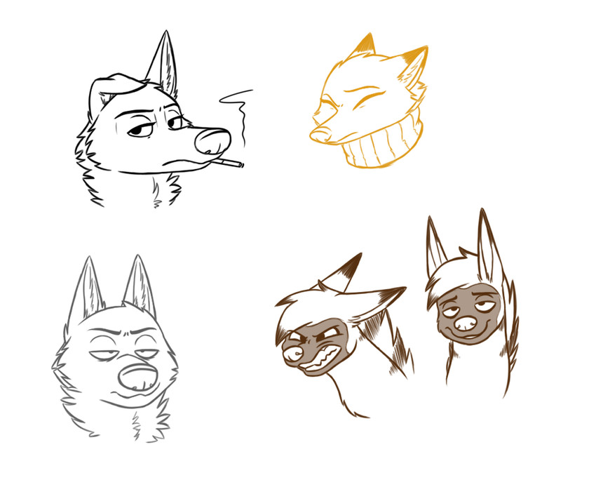 angry anthro female group looking_at_viewer male narrowed_eyes neck_tuft smoking squint tuft skunkbutt_(artist) disney pack_street zootopia al_(weaver) anneke_(weaver) betty_(weaver) charlie_(weaver) wolter_(weaver) aardwolf canid canine canis corsac_fox fox hyena mammal true_fox wolf