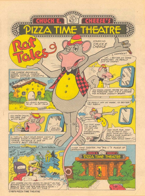 anthro bow_(feature) bow_tie bread building car cheese cigar clothed clothing dairy_products food fur grey_body grey_fur house humor looking_at_viewer male mascot simple_background smoking solo text vehicle vintage lee_marrs chuck_e._cheese's_pizzeria pizza_time_theatre pizza_time_theatre_incorporated charles_entertainment_cheese human mammal murid murine rat rodent 1979 20th_century ancient_art comic english_text hi_res