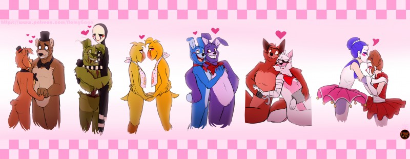 alternate_species anthro clothing duo female female/female furrification hair humanized love male male/female male/male namygaga five_nights_at_freddy's five_nights_at_freddy's_2 five_nights_at_freddy's_3 fnafng scottgames sister_location ballora_(fnafsl) bonnie_(fnaf) chica_(fnaf) circus_baby_(fnaf) foxy_(fnaf) freddy_(fnaf) mangle_(fnaf) marionette_(fnaf) springtrap_(fnaf) toy_bonnie_(fnaf) toy_chica_(fnaf) toy_freddy_(fnaf) avian bear bird canid canine chicken fox galliform gallus_(genus) human lagomorph leporid mammal phasianid rabbit undead zombie absurd_res hi_res multiple_images