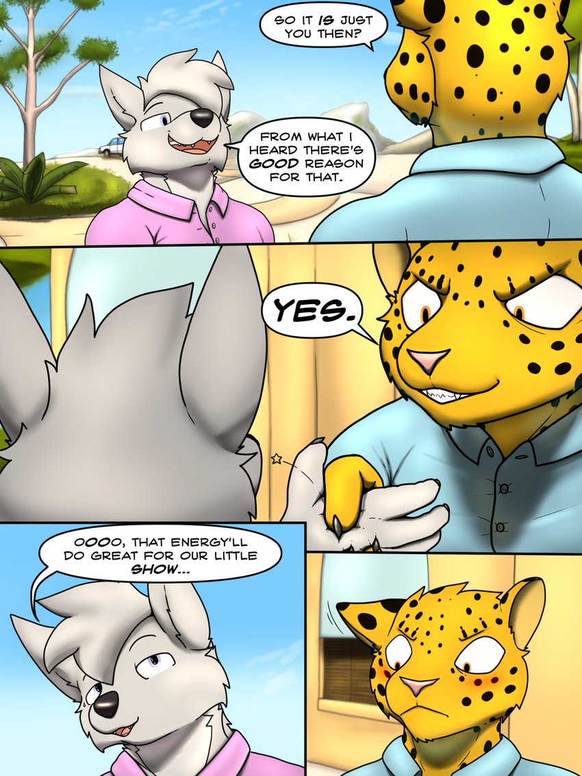 car dialogue gesture handshake male outside plant text tree vehicle trashbadger housepets! darth_vader_sanchez_(housepets!) jata_(housepets!) canid canine canis felid leopard mammal pantherine wolf 3:4 comic english_text hi_res