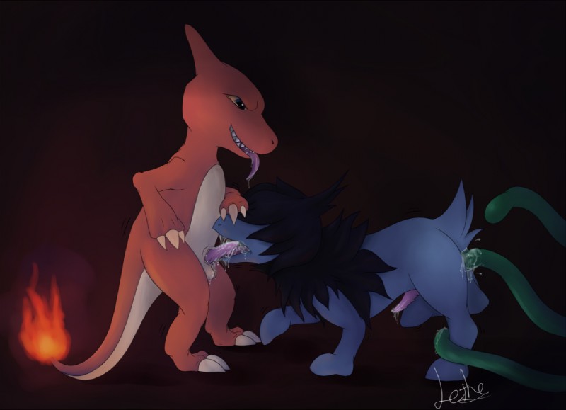 anal anal_penetration black_hair bodily_fluids cum cum_in_ass cum_in_mouth cum_inside dominant dominant_male duo erection fellatio feral fire flaming_tail genital_fluids genitals hair male male/male male_penetrated male_penetrating male_penetrating_male oral oral_penetration orange_body orange_skin penetration penile penis precum sex submissive submissive_male tail tentacle_sex tentacles tongue tongue_out luxuria mythology nintendo pokemon lethe charmeleon deino dragon generation_1_pokemon generation_5_pokemon mythological_creature mythological_scalie pokemon_(species) scalie