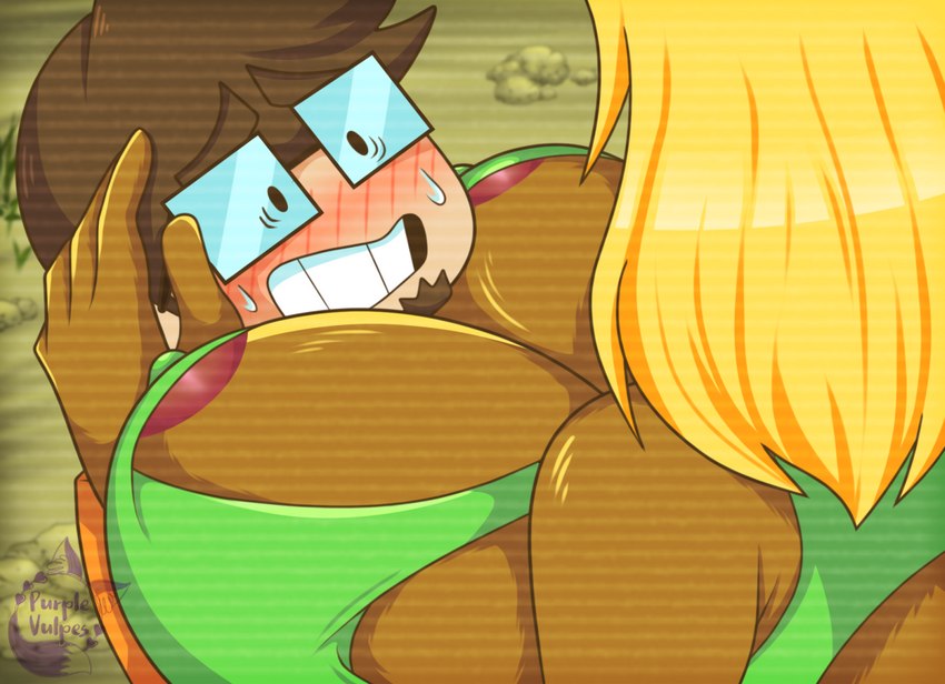 areola areola_slip big_breasts blonde_hair blush breasts brown_body brown_fur duo eyewear facial_hair female fur glasses goatee hair humor male male/female parody shy white_body white_skin purplevulpes collegehumor furry_force saberspark callie_(furry_force) saberspark_(character) human mammal rodent sciurid tree_squirrel meme redraw