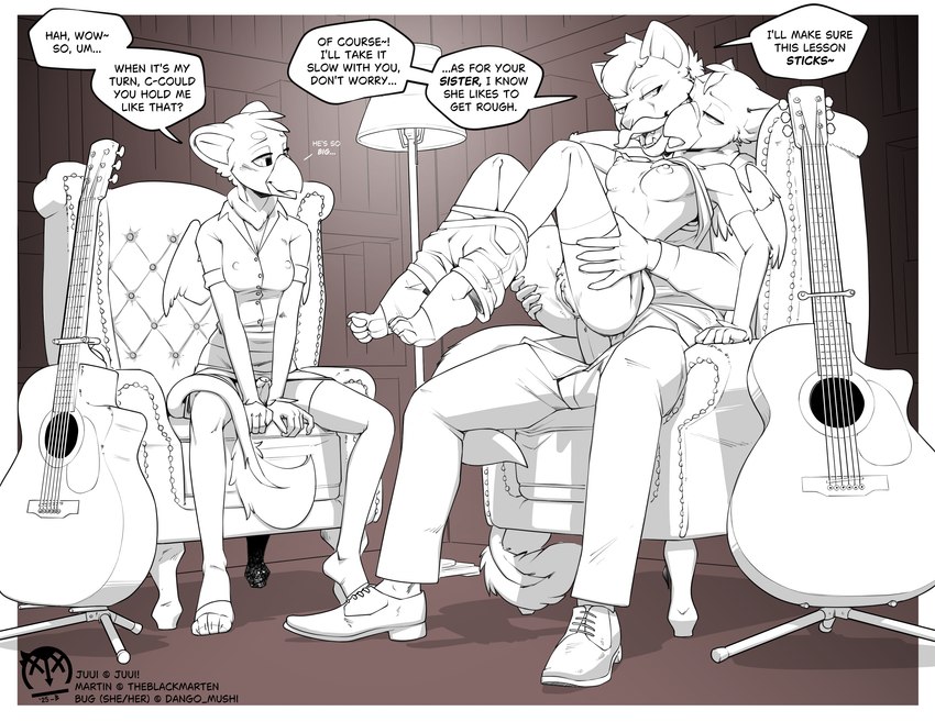 acoustic_guitar anal anal_penetration anthro areola armchair back_wings beak biped blush bookshelf bottomwear bottomwear_down breasts chair chair_position claws clitoral_hood clitoris clothed clothing collared_shirt dress_shirt erection facial_hair feet female female_penetrated fleshlight_position footwear foreskin from_behind_position furniture genitals glans group guitar gynomorph hair hindpaw holding_partner humanoid_genitalia humanoid_penis humanoid_pussy inside intersex lamp legwear looking_at_another looking_at_partner looking_pleasured male male/female male_penetrating male_penetrating_female miniskirt musical_instrument mustache narrowed_eyes nipple_outline nipples pants pants_down pantyhose partially_clothed pawpads paws penetration penile penile_penetration penis plantigrade plantigrade_pawpads plucked_string_instrument pussy raised_clothing raised_shirt raised_topwear requesting sex shirt shoes sitting skirt slim speech_bubble stockings string_instrument tail tail_tuft text thigh_highs toe_claws toeless_legwear toeless_stockings toeless_thigh_highs topwear trio tuft upskirt voyeur whispering wings underscore_b mythology bug_(dango-mushi) juui_(character) avian bird felid gryphon mammal mythological_avian mythological_creature 2025 absurd_res digital_media_(artwork) english_text hi_res sketch watermark incestuous_voyeur_(lore) sibling_(lore) sister_(lore) sisters_(lore) trans_(lore) trans_woman_(lore) twins_(lore)