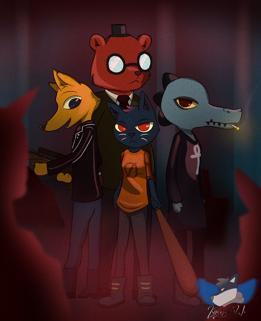 angus delaney, bea santello, gregg lee, and mae borowski (night in the woods) created by codyf0xx
